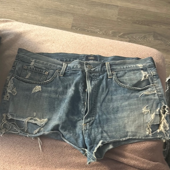 Agolde Distressed Blue Jean Shorts - Picture 1 of 7